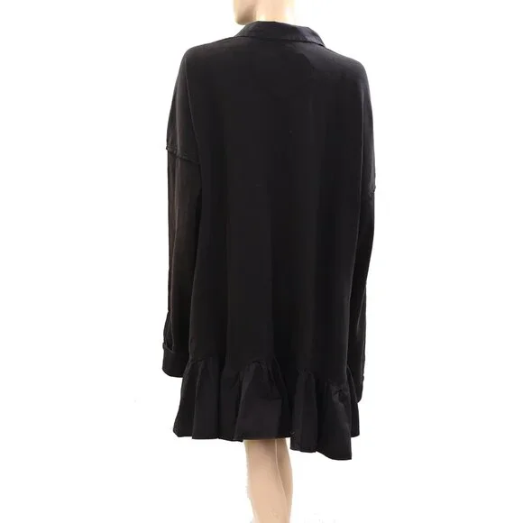 Free People Olivia Sweatshirt Top Collared Oversized Cotton Slouchy S 274371